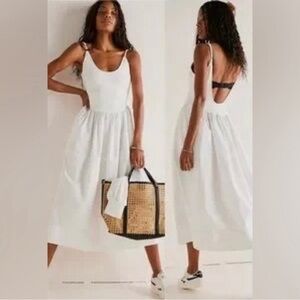 Free People White Sleeveless Scoop Neck Sundress